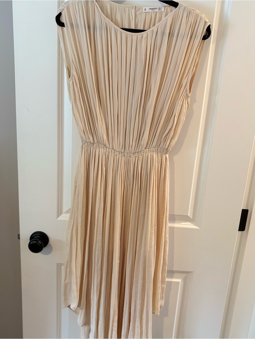 Mango Cream Pleated Sleeveless Midi Dress Grecian boatneck